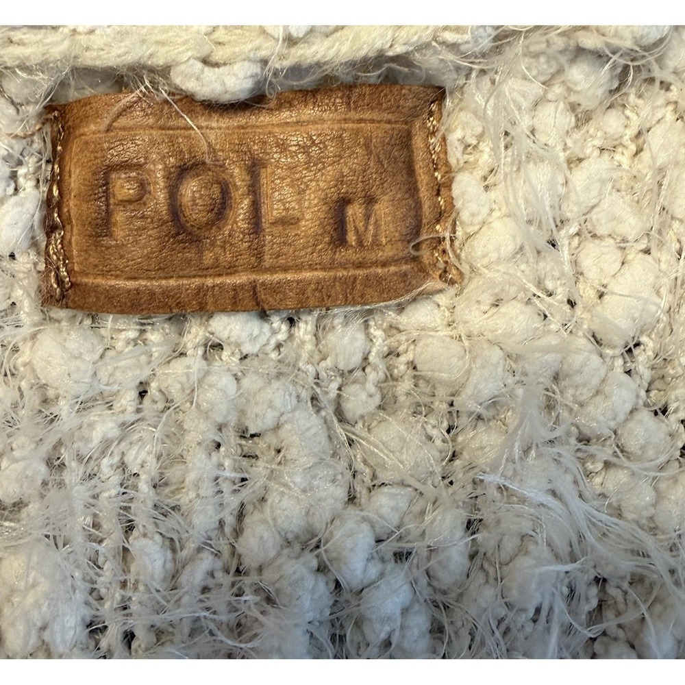 POL Boucle Eyelash Cardigan Sweater Beige Size M Boho Open Front Asymmetric - Picture 3 of 8